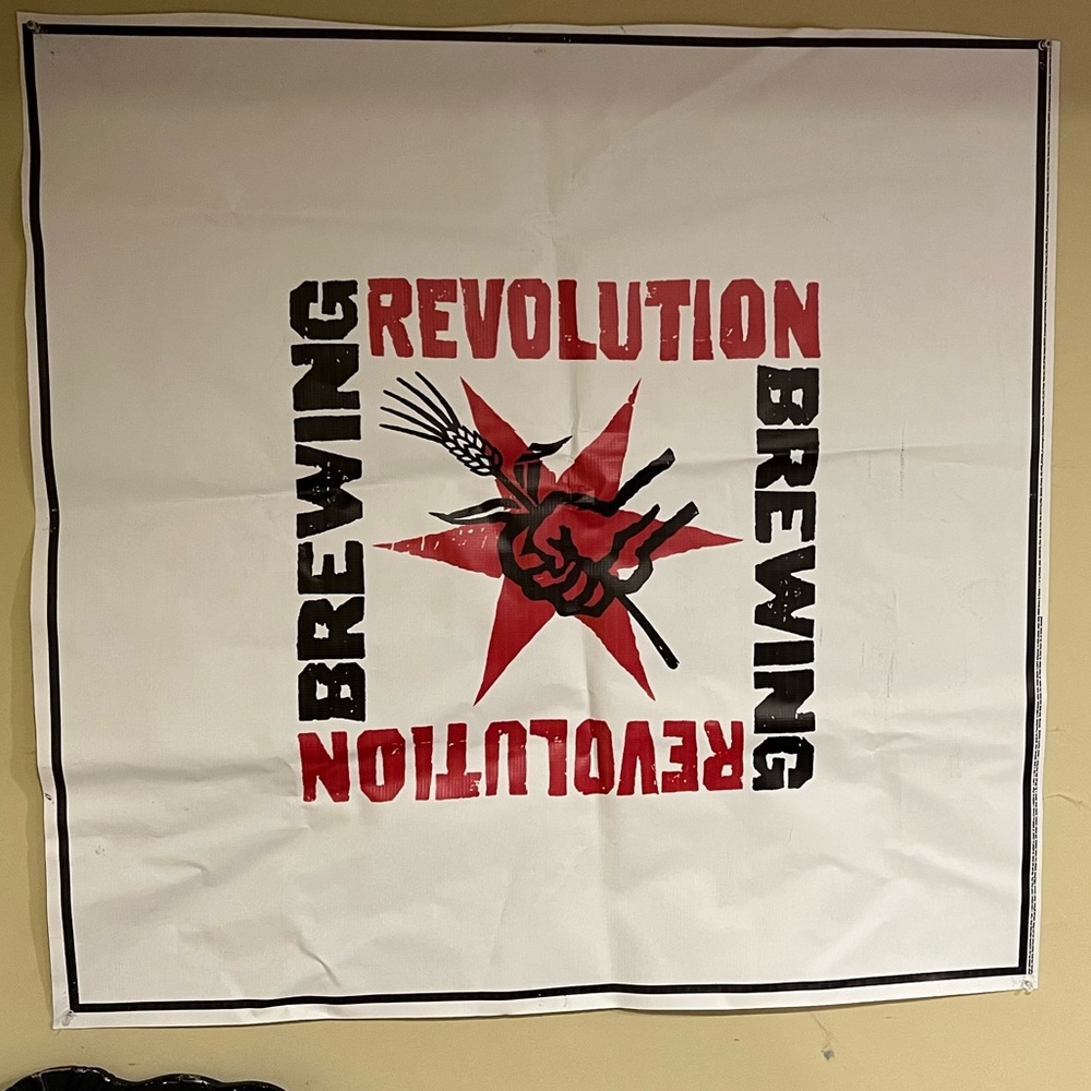 Awesome used Revolution Brewing vinyl wall hanging 37 x 37 1/4, great decor!